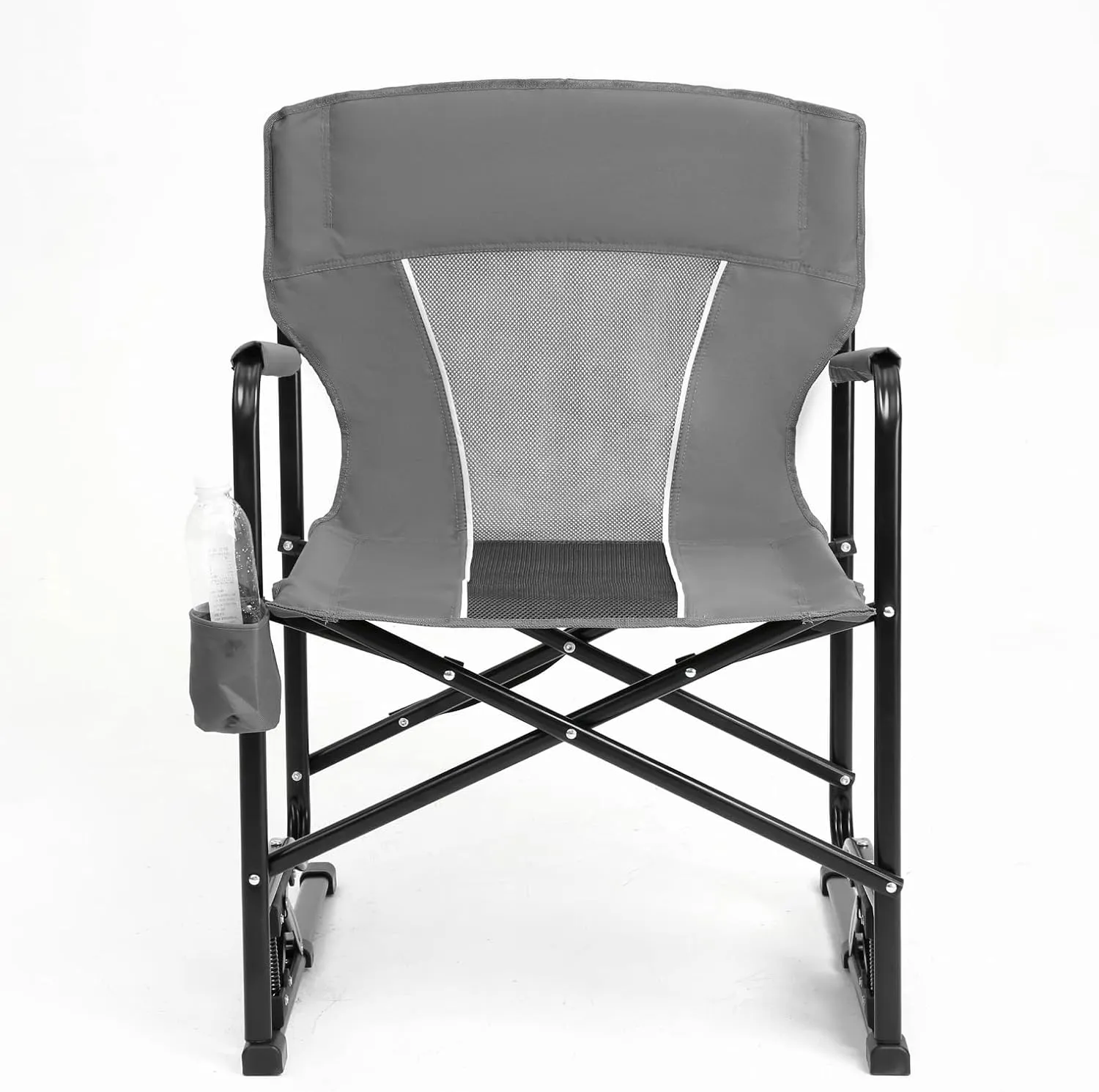 Portable Folding Rocker Camping Chair with Solid Armrests, Drink Holder, Comfortable Backrest - 250 lbs Capacity & Spring - Action Rocking Technology​ (Gray)