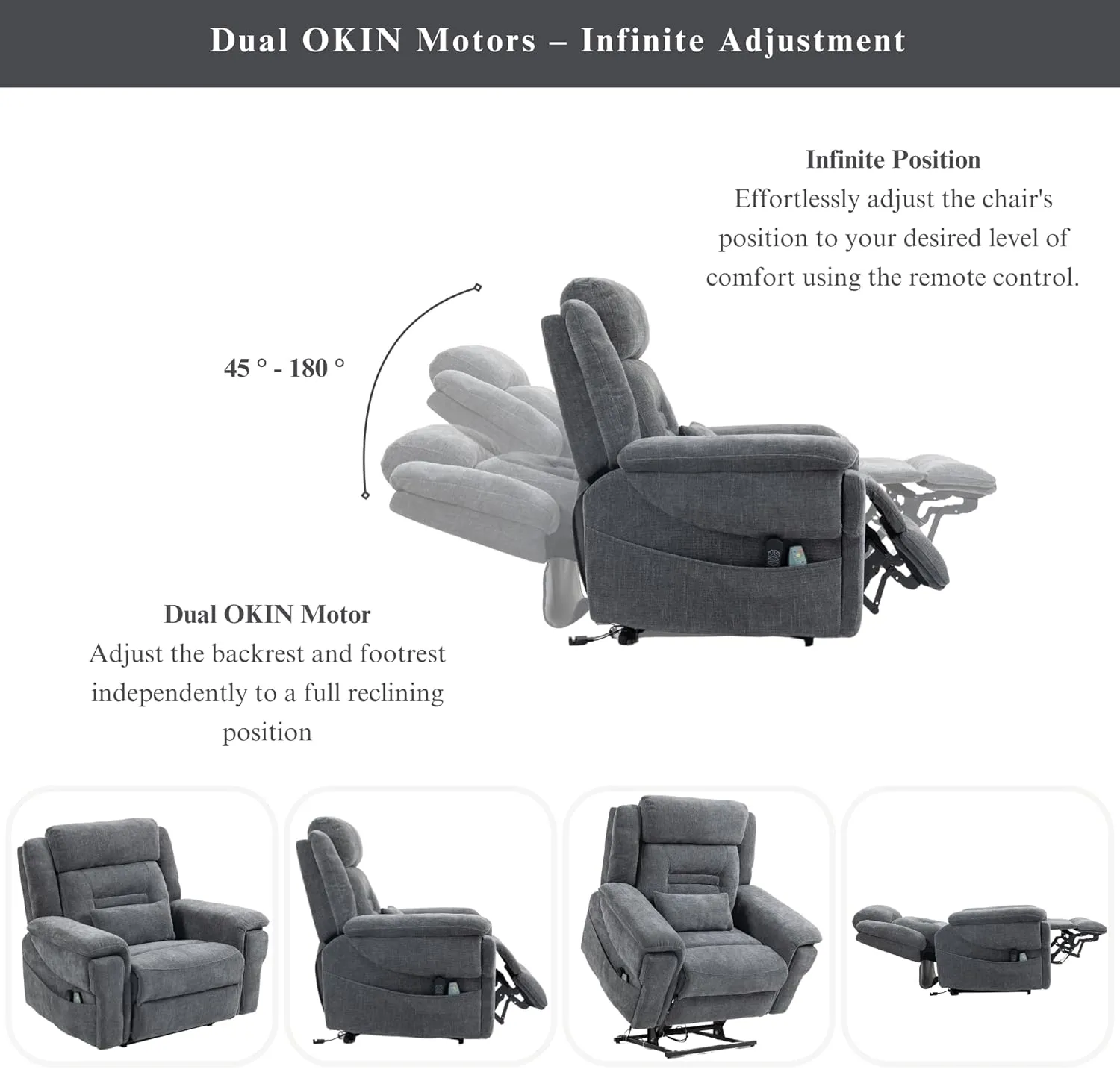 Power Lift Recliner for Elderly 28 Inch Wide Seat, Lay Flat Lift Chair with Heat Massage, Cup Holder & Wireless Phone Charger, USB Type C Charging, Big Tall 400 lbs (Greyish Blue Chenille)