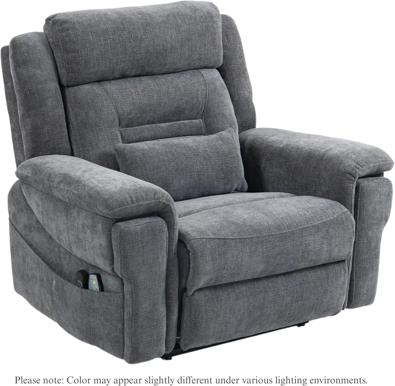 Power Lift Recliner for Elderly 28 Inch Wide Seat, Lay Flat Lift Chair with Heat Massage, Cup Holder & Wireless Phone Charger, USB Type C Charging, Big Tall 400 lbs (Greyish Blue Chenille)