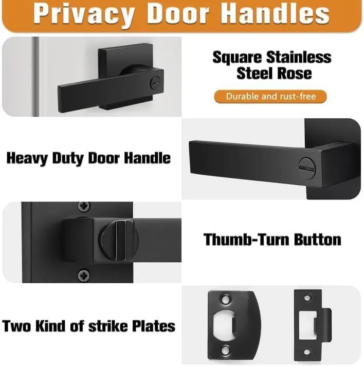 Probrico Interior Black Door Handle, Heavy Duty, Flat Square Privacy Door Handles, Keyless Door Levers Lockset for Bedroom and Bathroom (1 Pack, Modern)