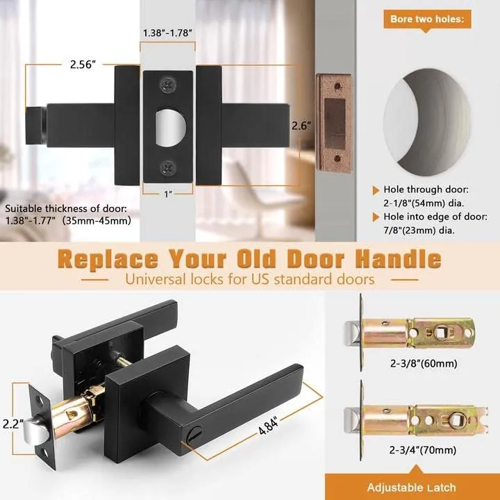 Probrico Interior Black Door Handle, Heavy Duty, Flat Square Privacy Door Handles, Keyless Door Levers Lockset for Bedroom and Bathroom (1 Pack, Modern)