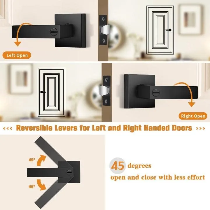Probrico Interior Black Door Handle, Heavy Duty, Flat Square Privacy Door Handles, Keyless Door Levers Lockset for Bedroom and Bathroom (1 Pack, Modern)