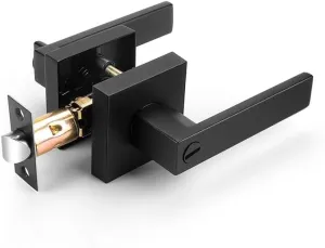 Probrico Interior Black Door Handle, Heavy Duty, Flat Square Privacy Door Handles, Keyless Door Levers Lockset for Bedroom and Bathroom (1 Pack, Modern)