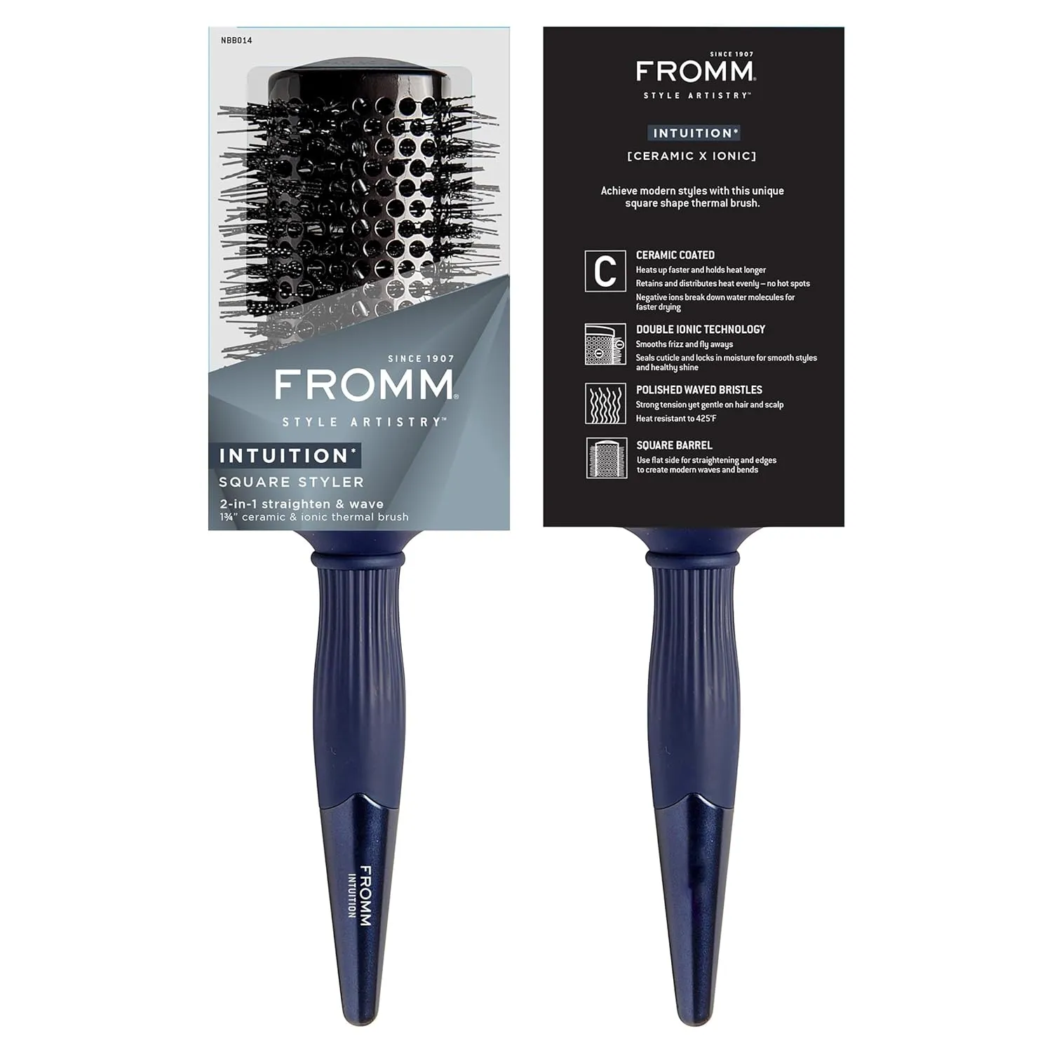 Professional Intuition Square Styler 1.75 Inch Ceramic & Ionic Thermal Brush in Blue, 2-in-1 Straighten & Wave Blow Drying Brush, Smooths Frizz & Flyaway's for Healthy Shiny Hair