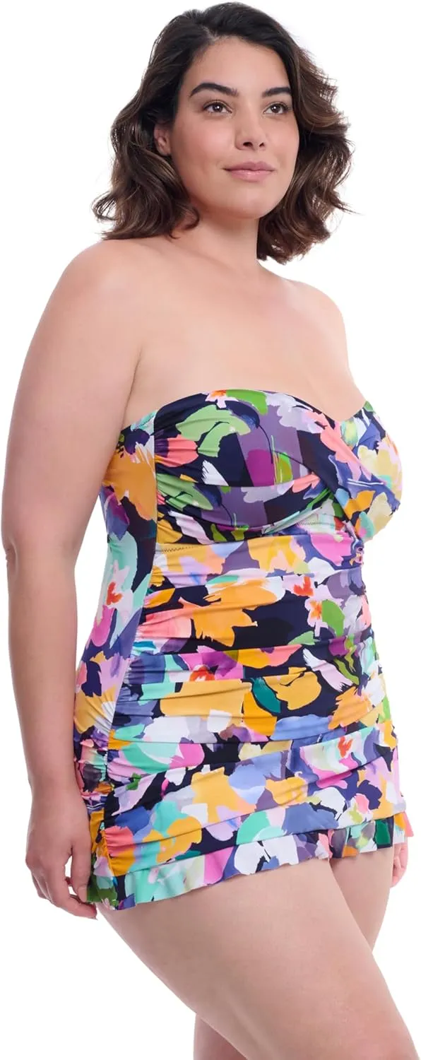 Profile by Gottex Holi Plus Size Abstract Floral Print Women’s Bathing Swim One Piece Bandeau Swimdress - Swim Essential