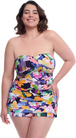 Profile by Gottex Holi Plus Size Abstract Floral Print Women’s Bathing Swim One Piece Bandeau Swimdress - Swim Essential