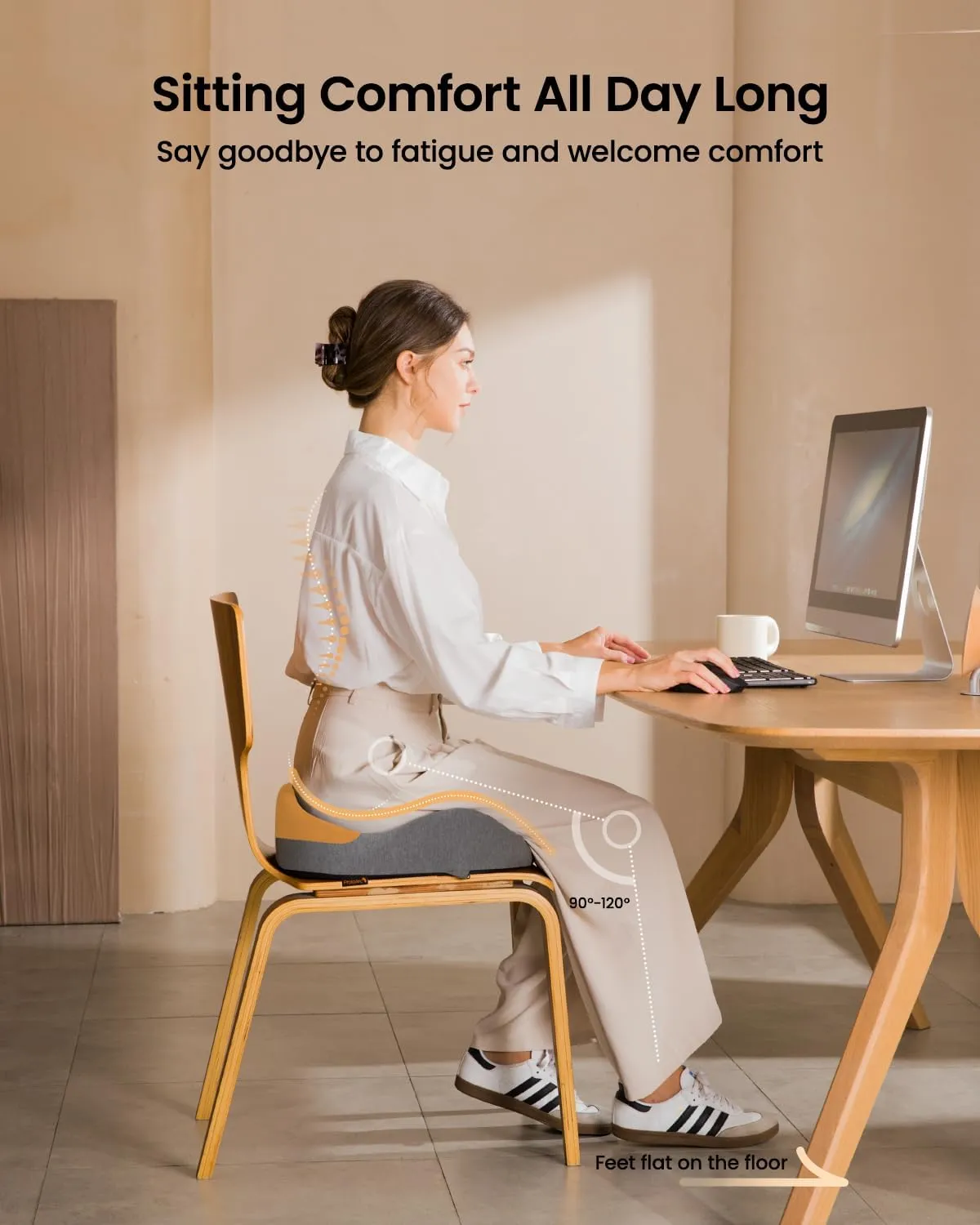 ProtoArc Seat Cushion for Tailbone Pain Relief, Office Chair Cushion, Ergonomic Memory Foam Seat Cushion for Home, Car, Pressure Relief Pad for Hip, Coccyx, All Day Comfort - Black&Gray