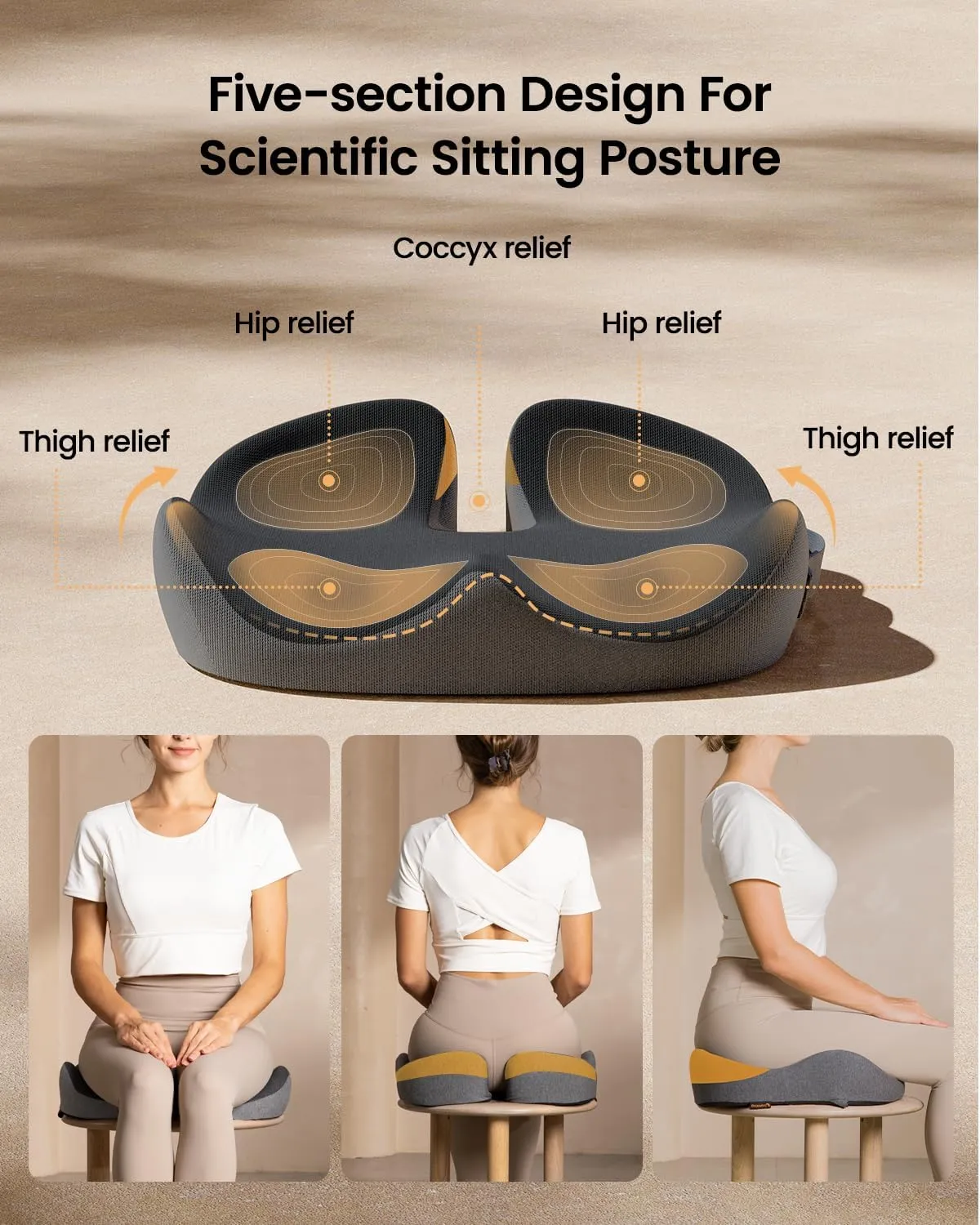 ProtoArc Seat Cushion for Tailbone Pain Relief, Office Chair Cushion, Ergonomic Memory Foam Seat Cushion for Home, Car, Pressure Relief Pad for Hip, Coccyx, All Day Comfort - Black&Gray