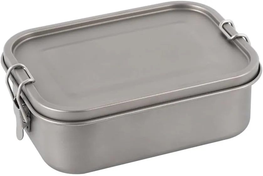 Pure Titanium Lunch Box 800ML Outdoor Camping Portable Square Lunch Box Household Tableware(800ML A)