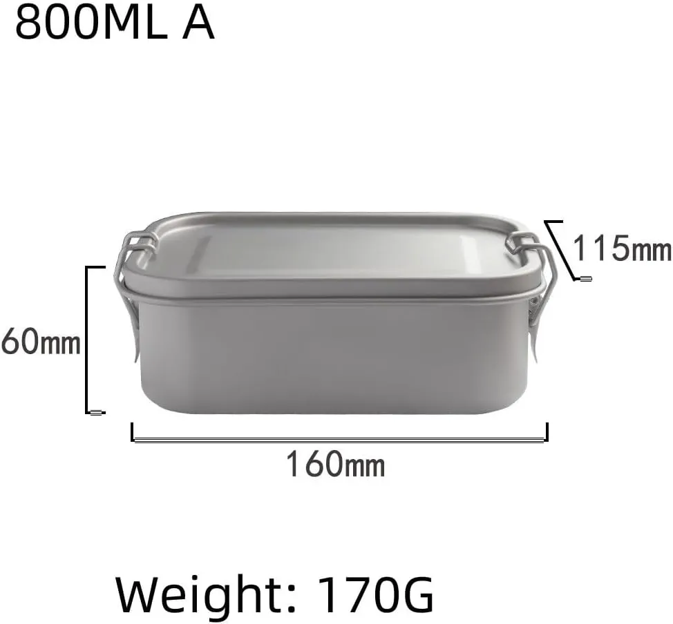 Pure Titanium Lunch Box 800ML Outdoor Camping Portable Square Lunch Box Household Tableware(800ML A)
