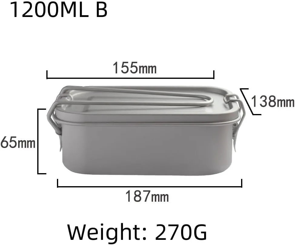 Pure Titanium Lunch Box Outdoor Camping Lightweight Portable Square Lunch Box Household Tableware(1200ML B)