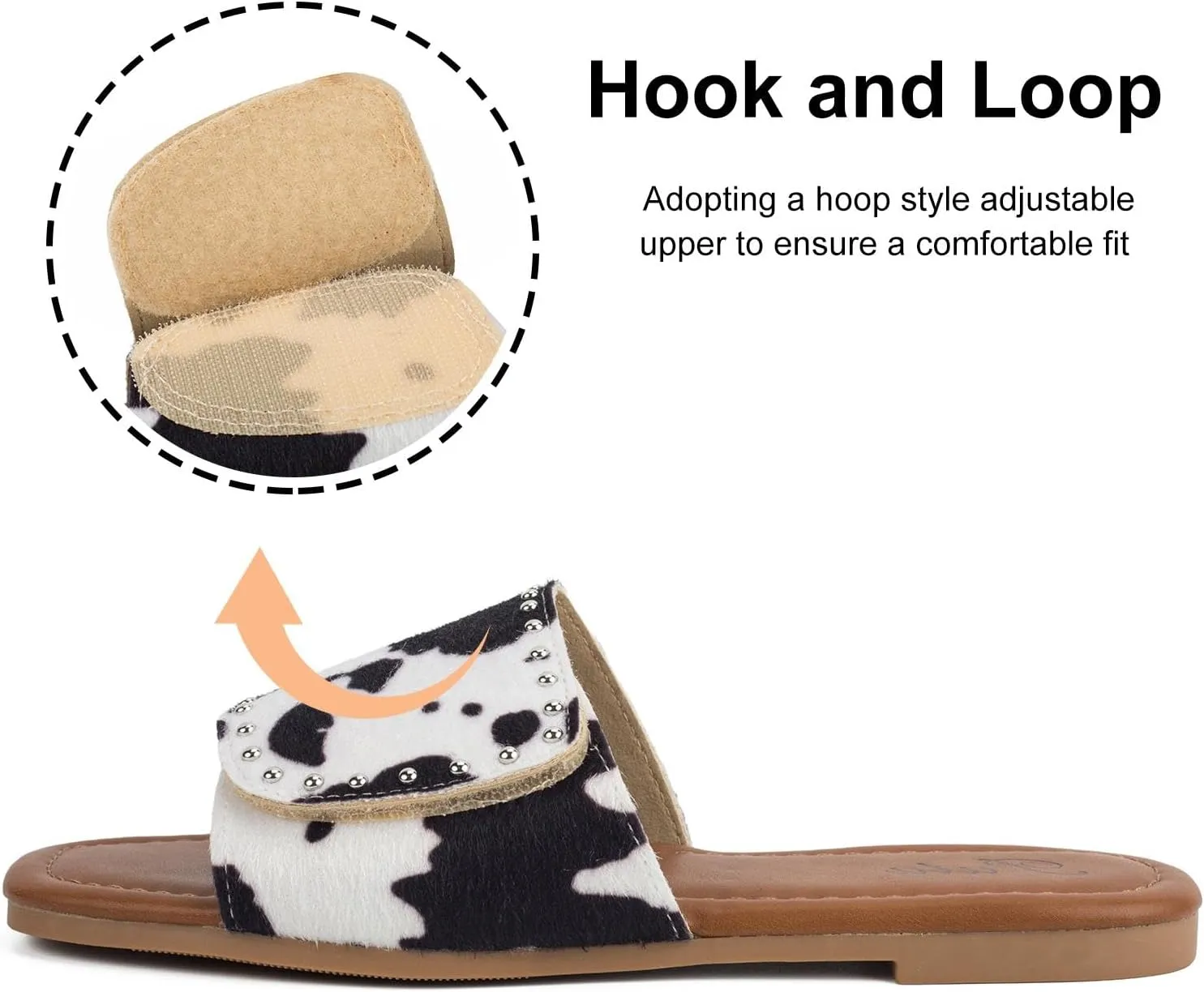 Putu Women's Flat Sandals Studded Slide Sandals Animal Print Western Sandals