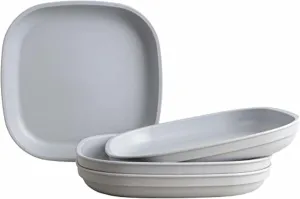 Re-Play Toddler Plates - 32 Oz. Deep-Walled Flat Kids Plates - Dishwasher & Microwave Safe - Made in USA - Set of 4-9" x 9" x 1.25" - Grey