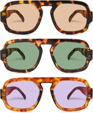 Retro Square Aviator Sunglasses for Women Men 70s Vintage style Shades Trendy Flat Top UV Protection Sun Glasses