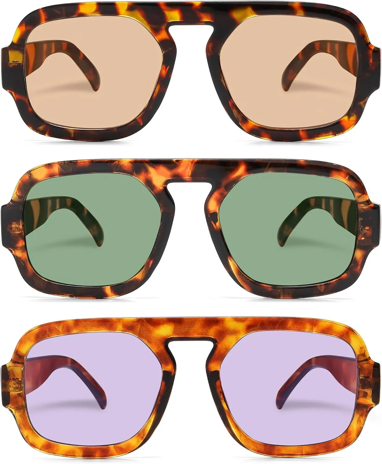 Retro Square Aviator Sunglasses for Women Men 70s Vintage style Shades Trendy Flat Top UV Protection Sun Glasses