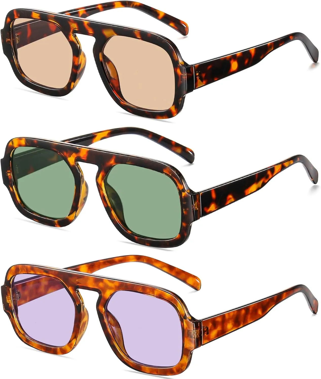 Retro Square Aviator Sunglasses for Women Men 70s Vintage style Shades Trendy Flat Top UV Protection Sun Glasses