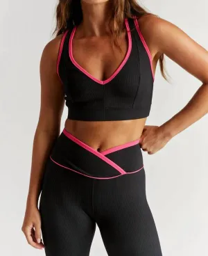 Ribbed V Bra In Black/magenta