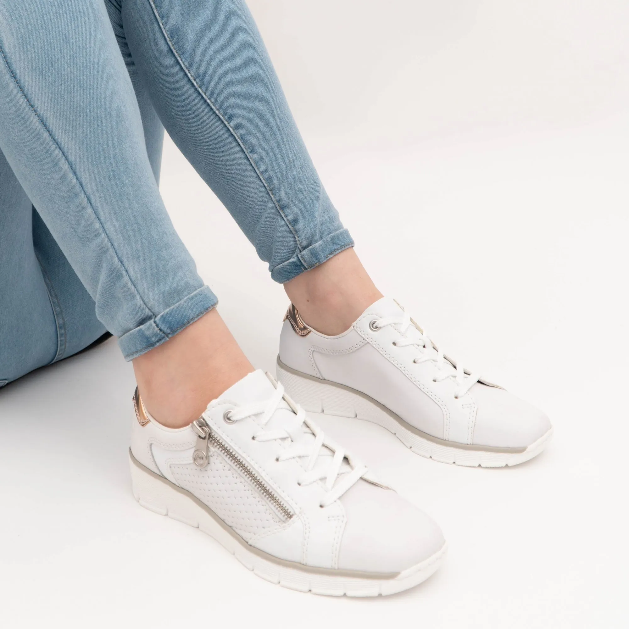 Rieker 53703-80 Womens Trainers White/Rose Gold