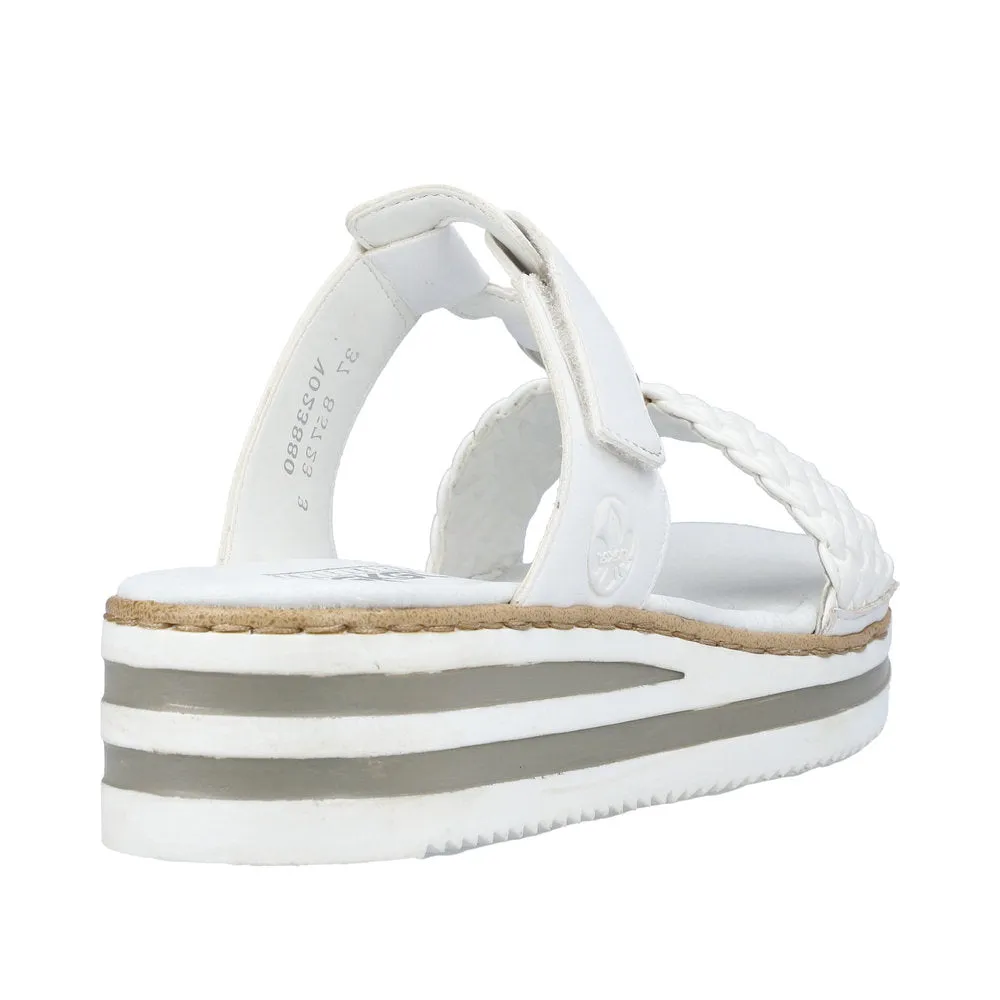 RIEKER - V0238-80 LOW WEDGE VELCRO STRAP COMFORT MULE - WHITE