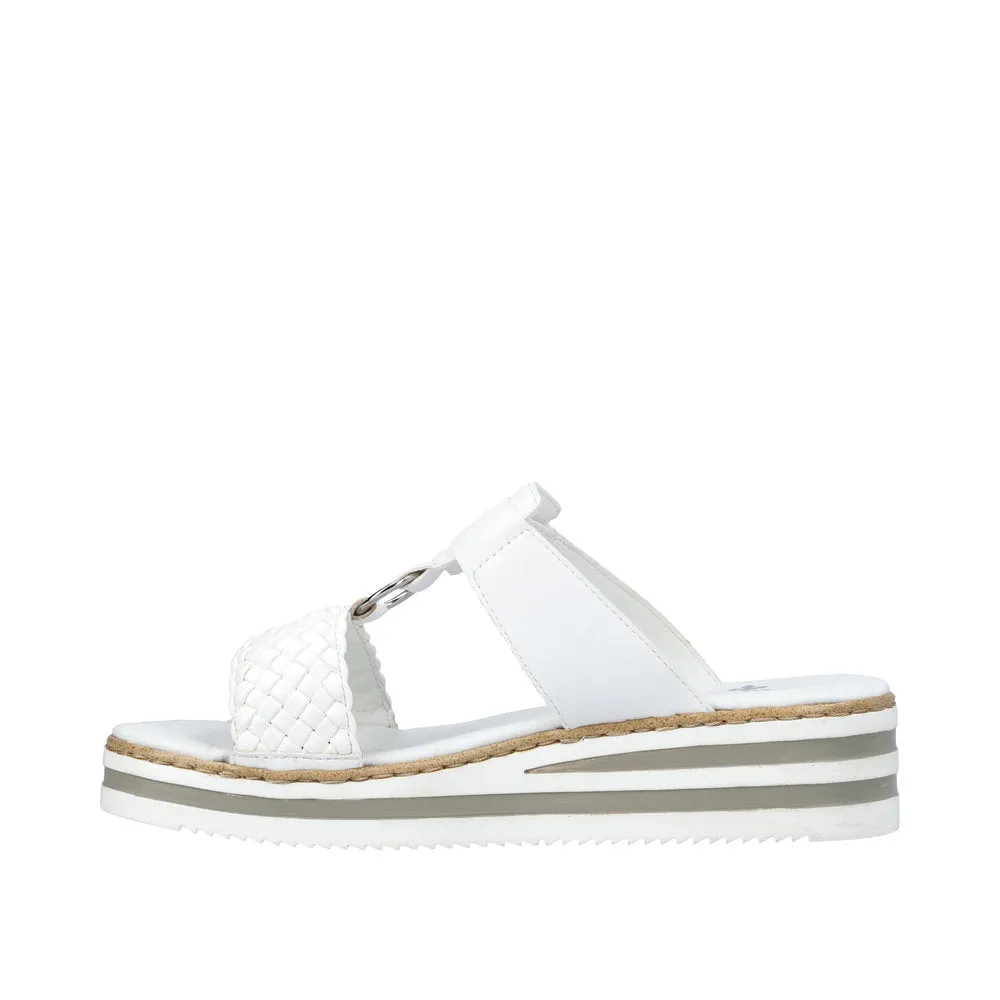 RIEKER - V0238-80 LOW WEDGE VELCRO STRAP COMFORT MULE - WHITE