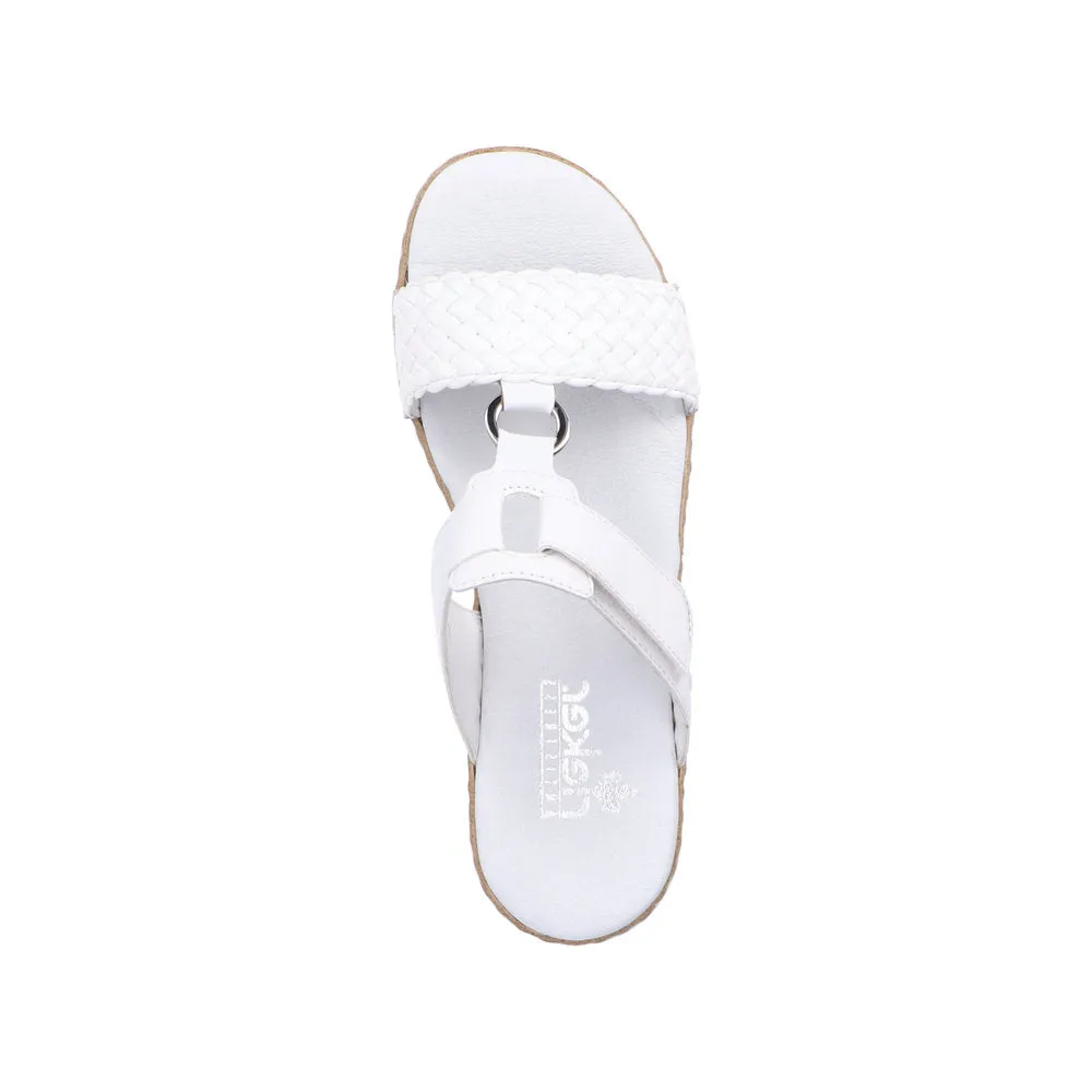 RIEKER - V0238-80 LOW WEDGE VELCRO STRAP COMFORT MULE - WHITE
