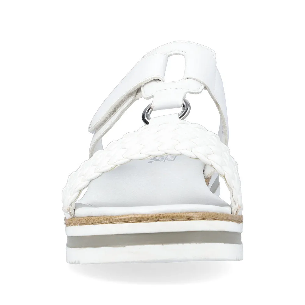 RIEKER - V0238-80 LOW WEDGE VELCRO STRAP COMFORT MULE - WHITE