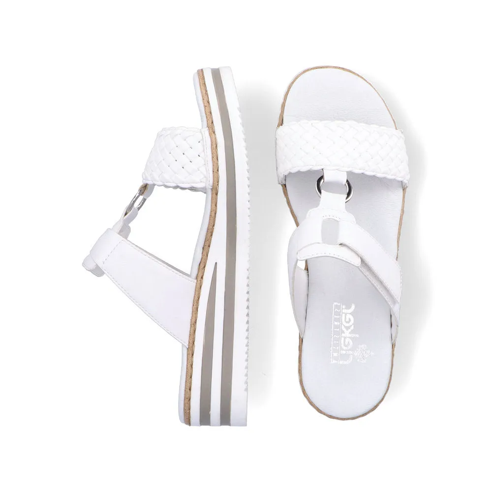 RIEKER - V0238-80 LOW WEDGE VELCRO STRAP COMFORT MULE - WHITE