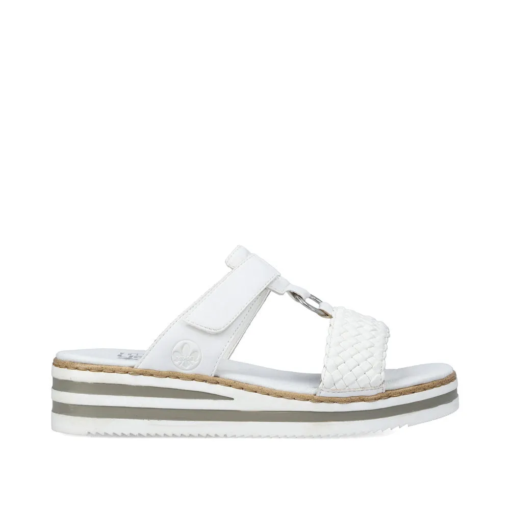 RIEKER - V0238-80 LOW WEDGE VELCRO STRAP COMFORT MULE - WHITE