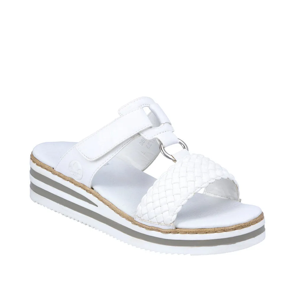 RIEKER - V0238-80 LOW WEDGE VELCRO STRAP COMFORT MULE - WHITE