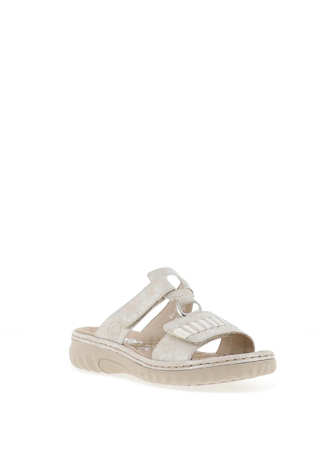 Rieker Womens T Bar Mule Sandals, Grey & Silver