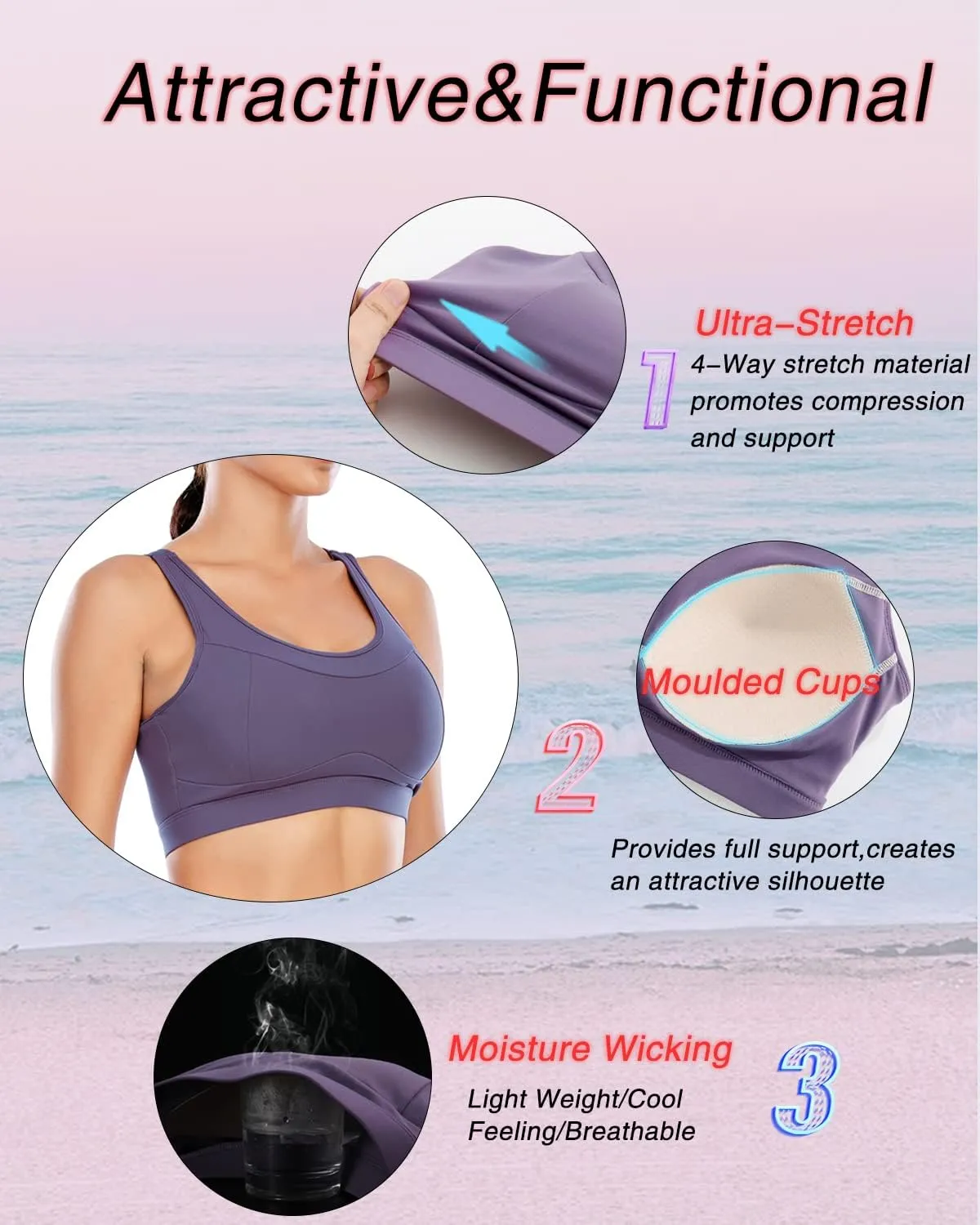 RUNNING GIRL High Impact Sports Bras for Women,Racerback Running Bra Workout Crop Tank Tops Longline Sports Bra Push up