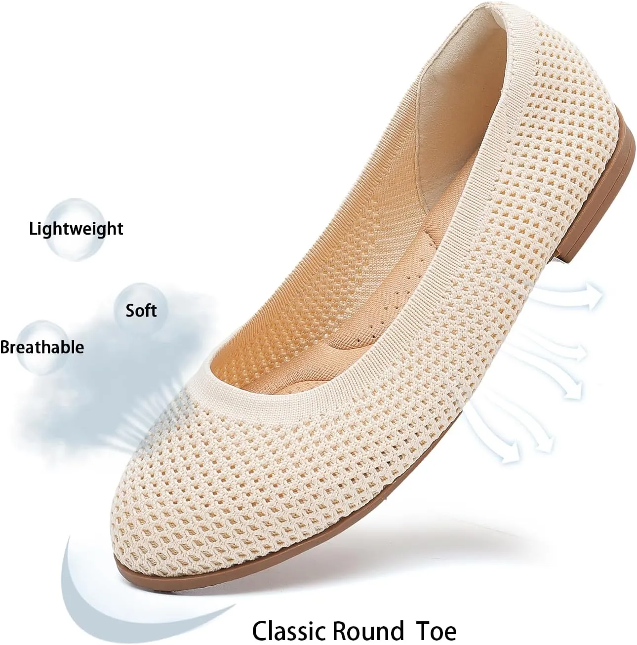 Saidoteto Women's Ballet Flats,Comfortable Round Toe Slip-On Elastic Knit Flat Shoes Casual Office Dress Shoes for Work & Walking