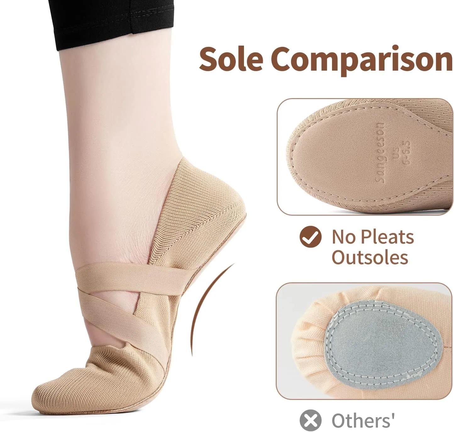 SANGEESON Ballet Shoes for Women(Leather Full Sole, Arch Support, Breathable), Jazz Shoes, Ballerina Shoes, Dance Shoes Women for Beginner