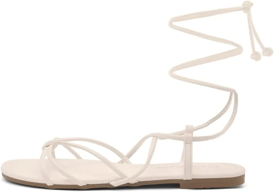 Shoe Land Flashh Women's Flat Strappy Lace Up Sandal Open Toe Comfortable Dressy Gladiator Sandals Tie up Ankle Strap Shoes for Summer