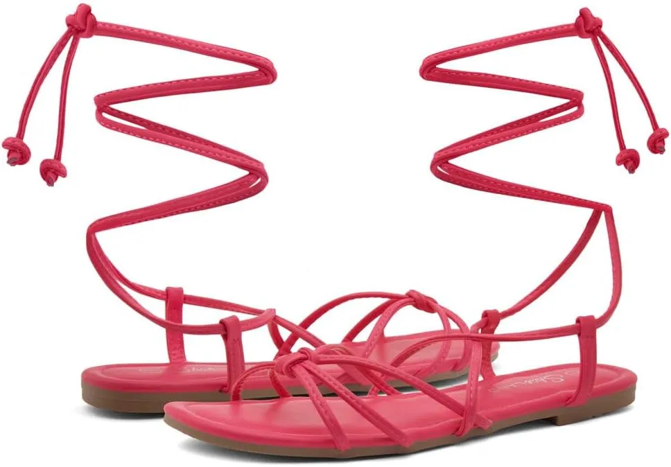 Shoe Land Flashh Women's Flat Strappy Lace Up Sandal Open Toe Comfortable Dressy Gladiator Sandals Tie up Ankle Strap Shoes for Summer