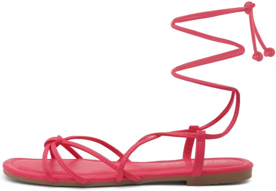 Shoe Land Flashh Women's Flat Strappy Lace Up Sandal Open Toe Comfortable Dressy Gladiator Sandals Tie up Ankle Strap Shoes for Summer