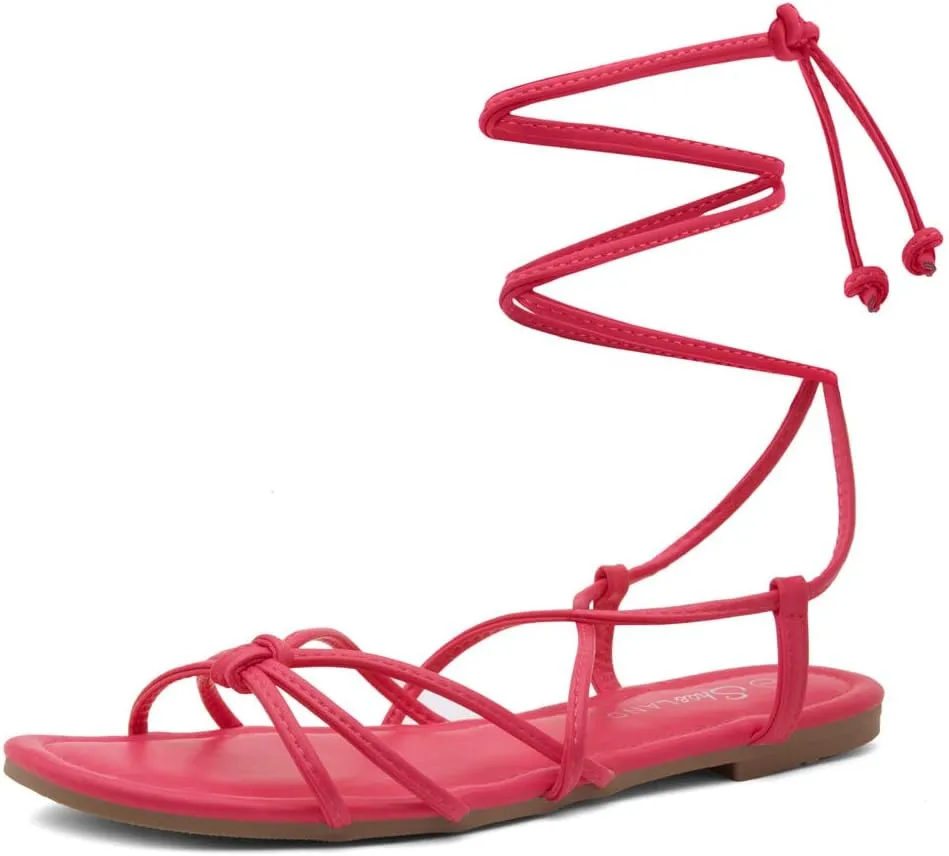 Shoe Land Flashh Women's Flat Strappy Lace Up Sandal Open Toe Comfortable Dressy Gladiator Sandals Tie up Ankle Strap Shoes for Summer