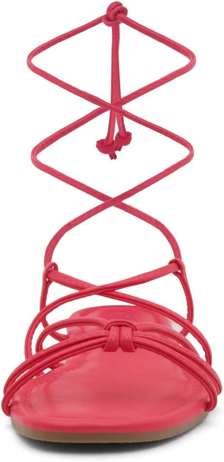 Shoe Land Flashh Women's Flat Strappy Lace Up Sandal Open Toe Comfortable Dressy Gladiator Sandals Tie up Ankle Strap Shoes for Summer