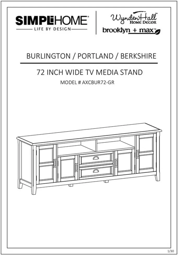 SIMPLIHOME Burlington SOLID WOOD 72 inch Wide Transitional TV Media Stand in Distressed Grey For TVs up to 80 inches for the Living Room and Entertainment Center