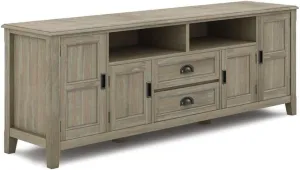 SIMPLIHOME Burlington SOLID WOOD 72 inch Wide Transitional TV Media Stand in Distressed Grey For TVs up to 80 inches for the Living Room and Entertainment Center