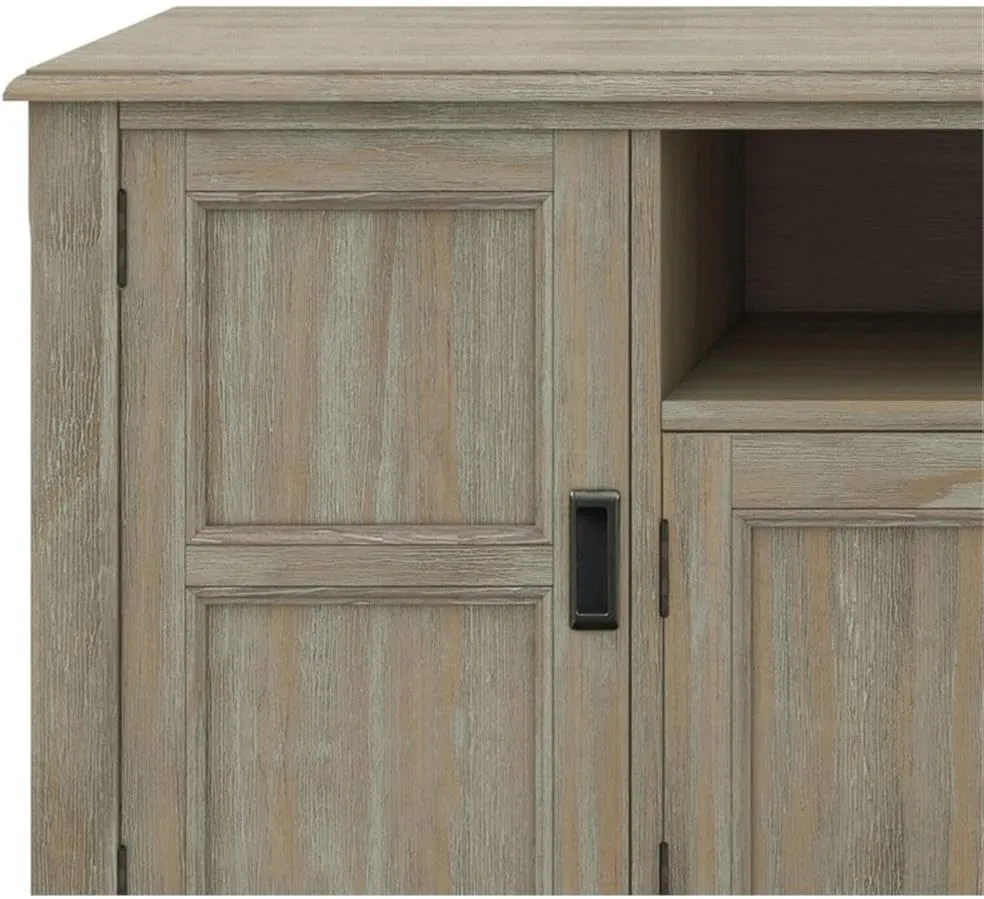 SIMPLIHOME Burlington SOLID WOOD 72 inch Wide Transitional TV Media Stand in Distressed Grey For TVs up to 80 inches for the Living Room and Entertainment Center