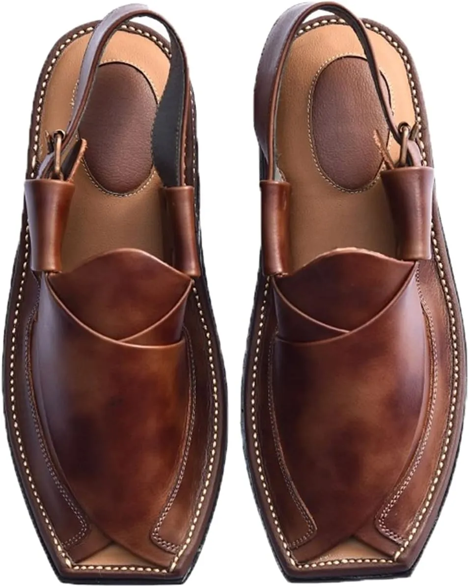SKY-SELLER Mens Footwear Handmade Sandals Double Sole Cowhide Leather Shoes - Aesthetic Outdoor Chappal for Men Boot