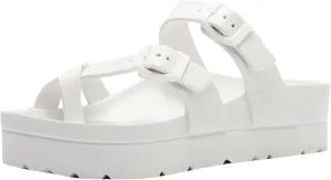 SOBEYO Women's Strappy Platform Sandals Ring Toe Double Buckles Slip On Flatform Shoes