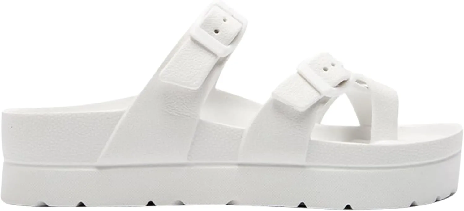 SOBEYO Women's Strappy Platform Sandals Ring Toe Double Buckles Slip On Flatform Shoes