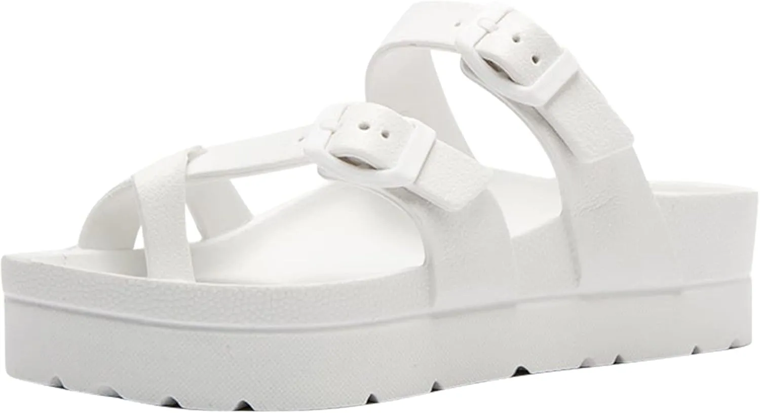 SOBEYO Women's Strappy Platform Sandals Ring Toe Double Buckles Slip On Flatform Shoes