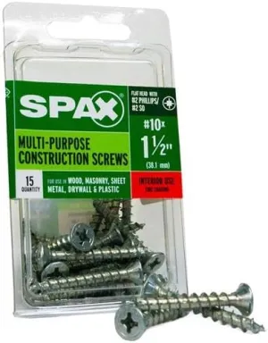 SPAX No. 10 x 1-1/2 in. L Phillips/Square Flat Head Zinc-Plated Steel Multi-Purpose Screw 15 - Total Qty: 1; Each Pack Qty: 15; Total Items Rec: 15, 1.5 inches5