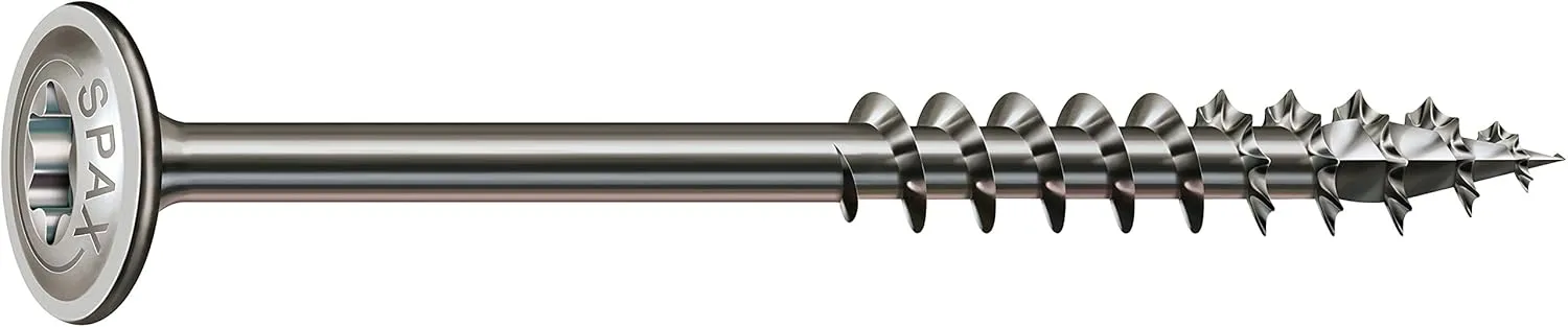 SPAX Wood Construction Plate Head Screw TG, A2 II Skint, T-Star T30, 6 mm X 140 mm, 100 STK/Pak
