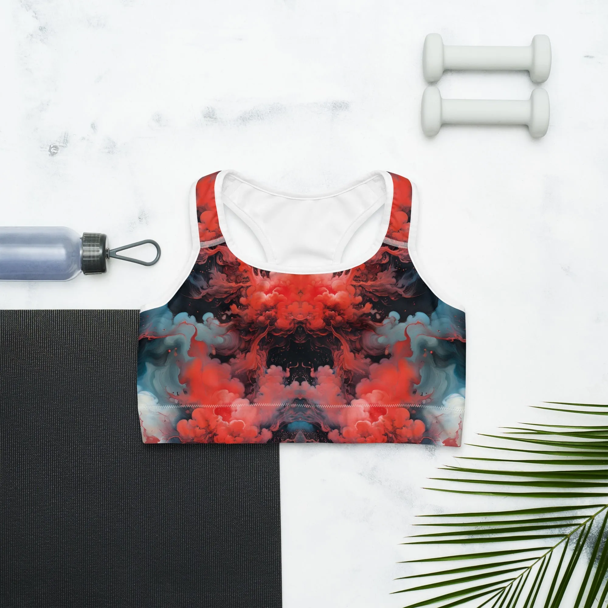 Sports Bra - Ethereal Crimson Flow - Dark