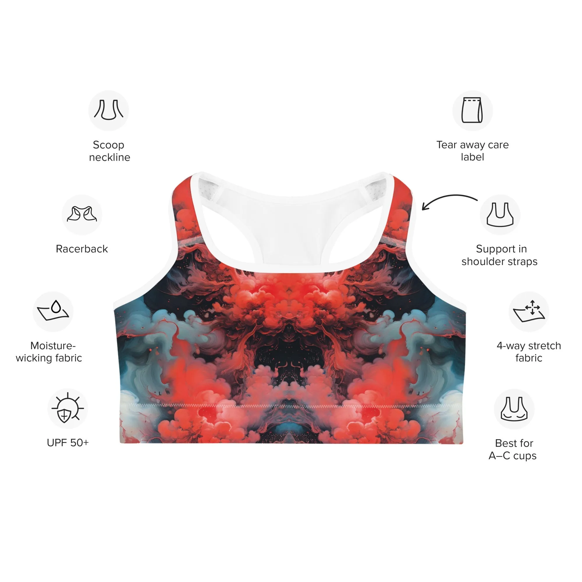 Sports Bra - Ethereal Crimson Flow - Dark
