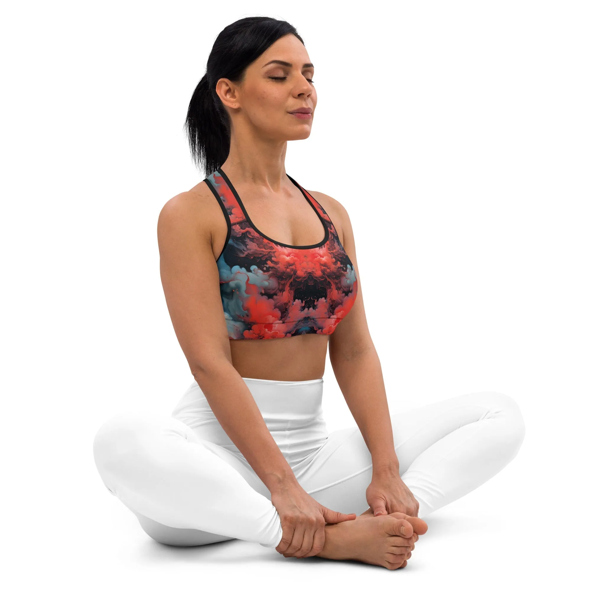 Sports Bra - Ethereal Crimson Flow - Dark